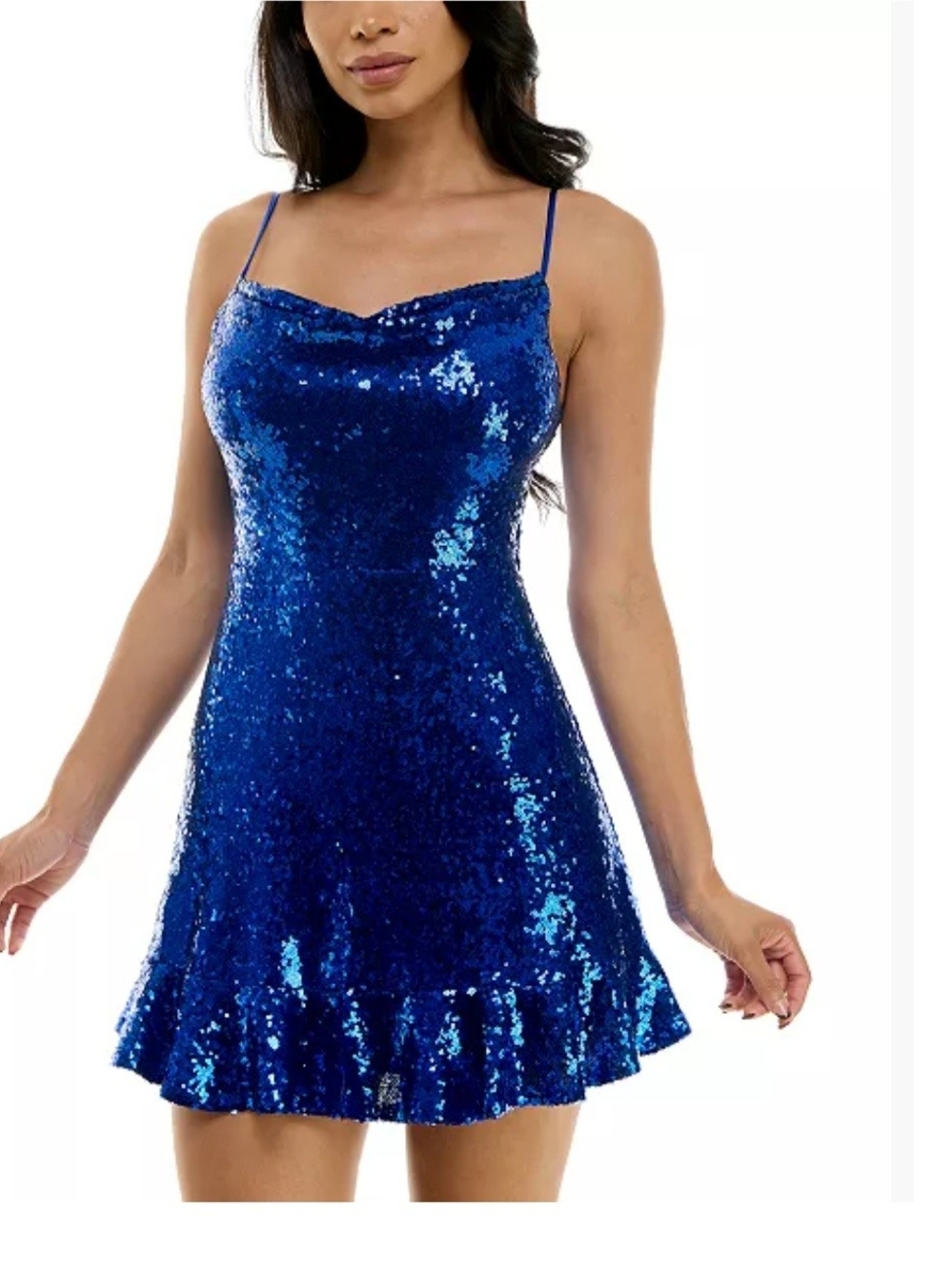 Royal Blue Sequin Spaghetti-Strap Mini Dress